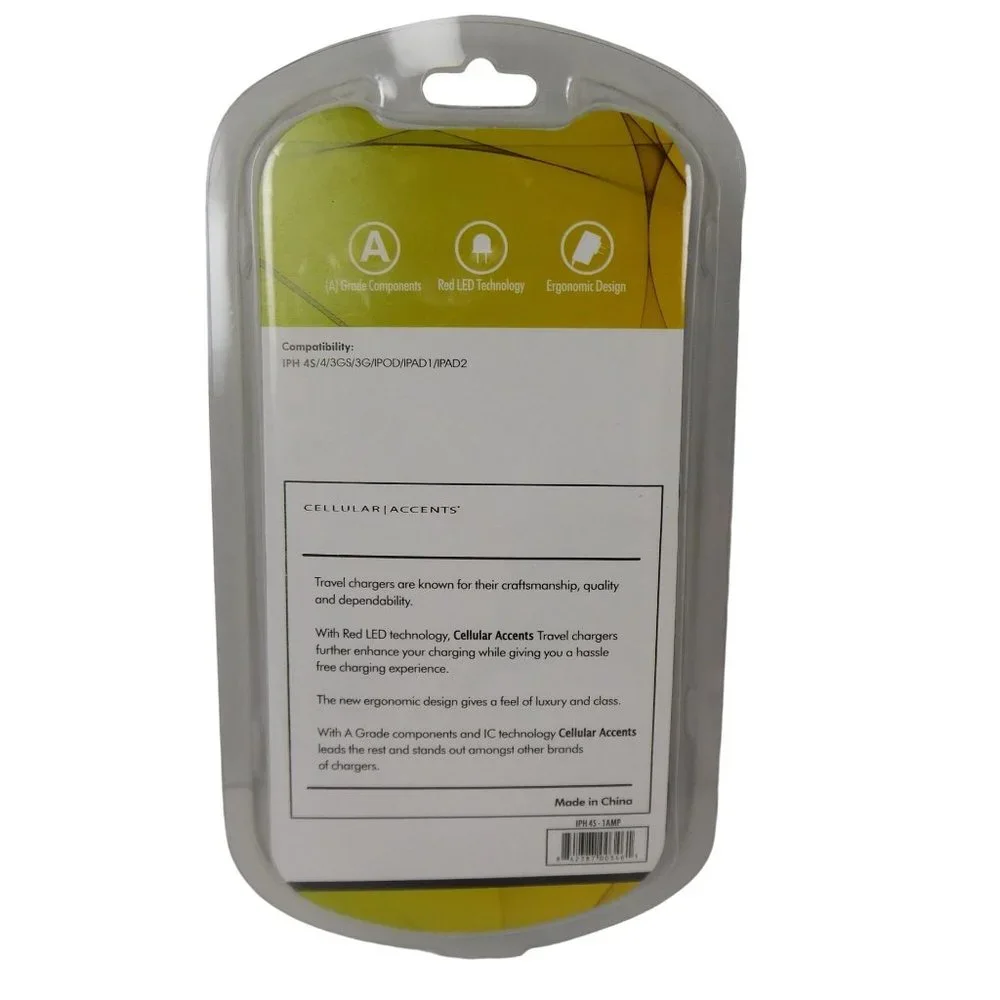 Celluar Accents Travel Charger Iph 45/4/3gs/3g/ipod/ipad 1/ipad 2